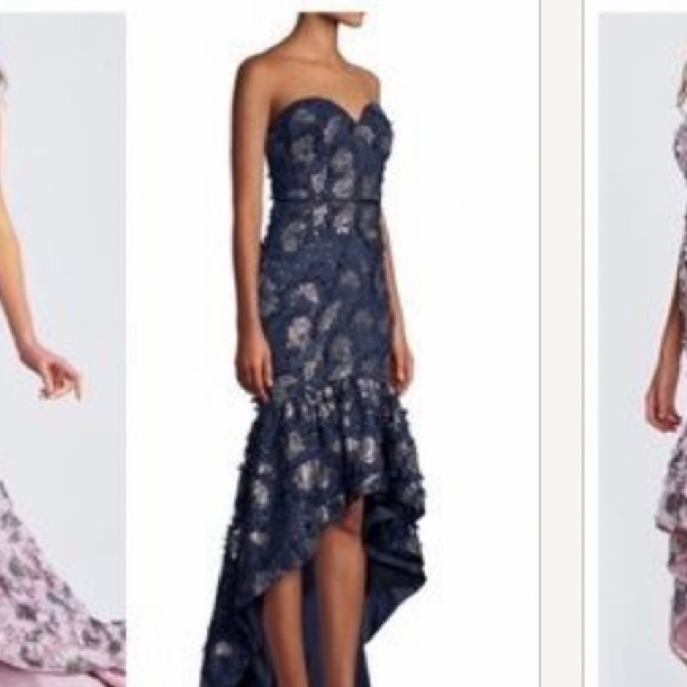 Aidan Mattox navy formal gown hi-lo hem with sequins size 6
